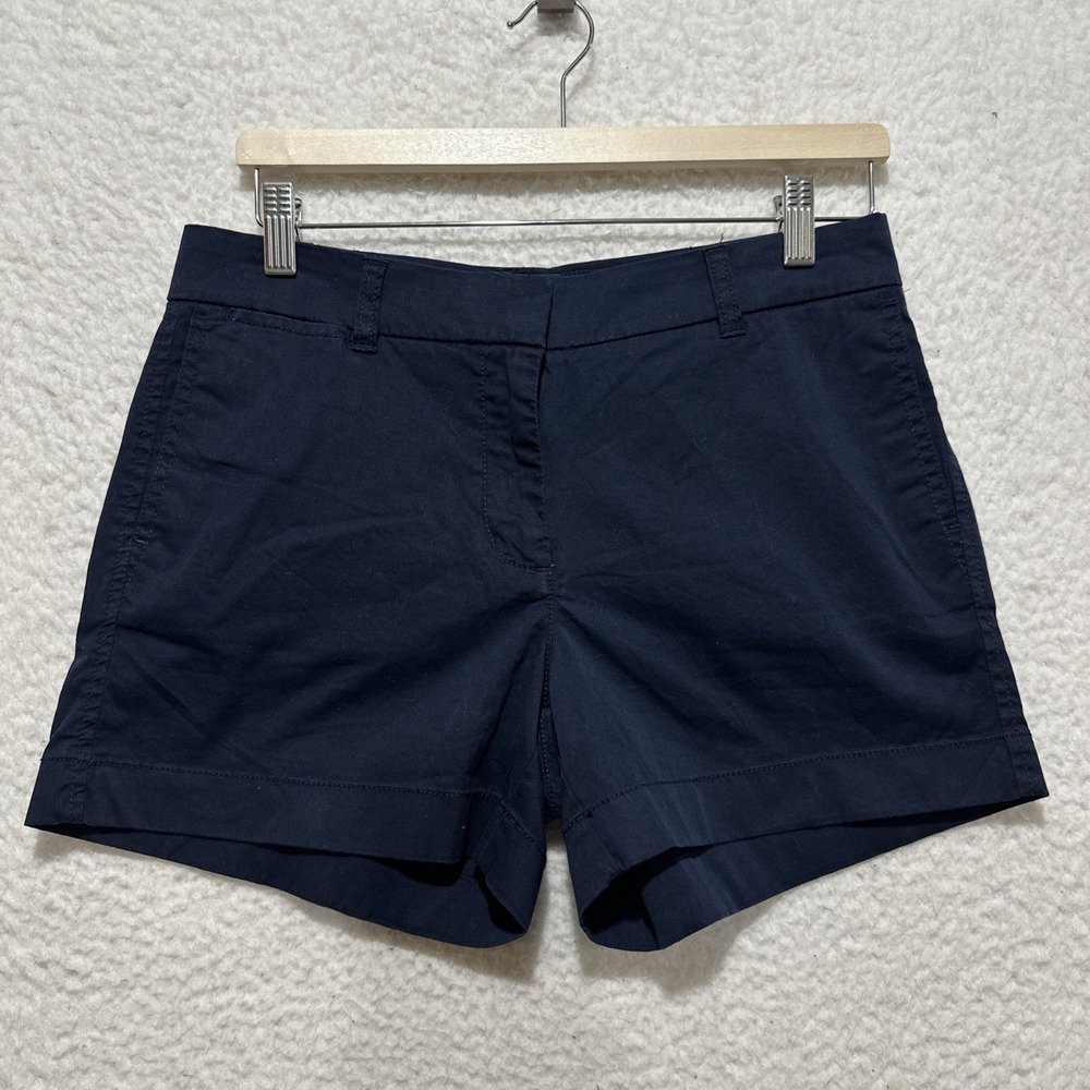 J.Crew Women's 4 Inseam Size 4 Navy Classic Chino Shorts‎ Flat Front Zipper Fly